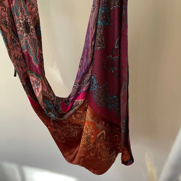 VINTAGE HANDMADE 100% SILK SCARF HALTER MAXI DRESS - Picture 3 of 7